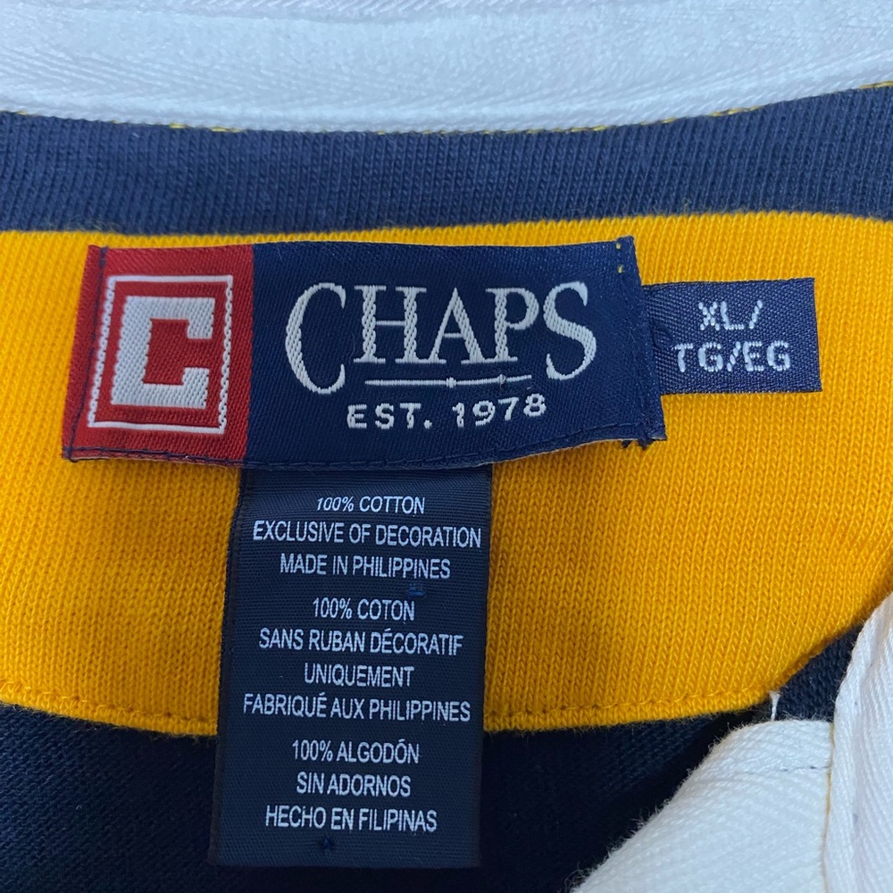 Chaps Men’s Navy and Gold Striped Button Down Rugby Shirt size XL - Picture 4 of 6
